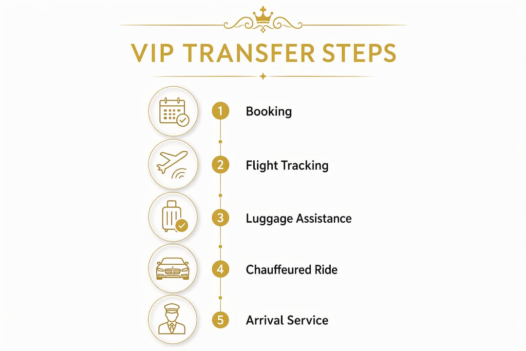 Infographic illustrating stages of VIP airport transfer service