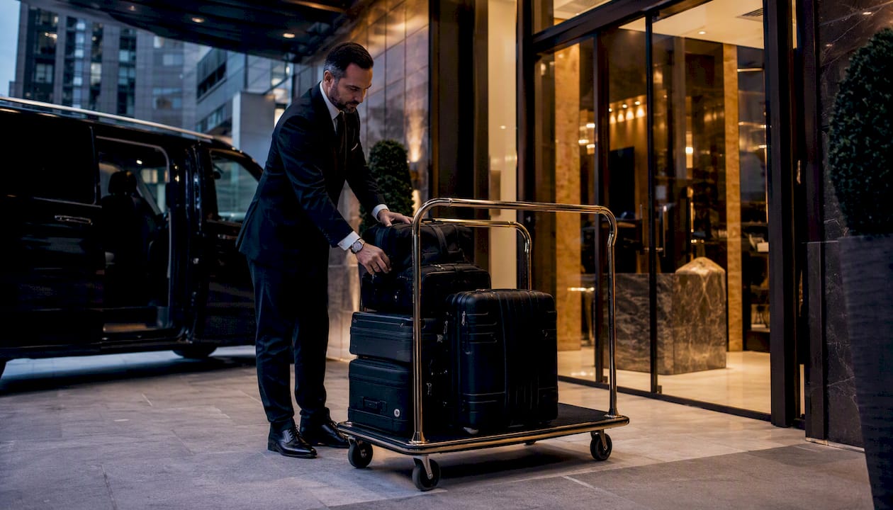 Chauffeur loading business luggage at airport
