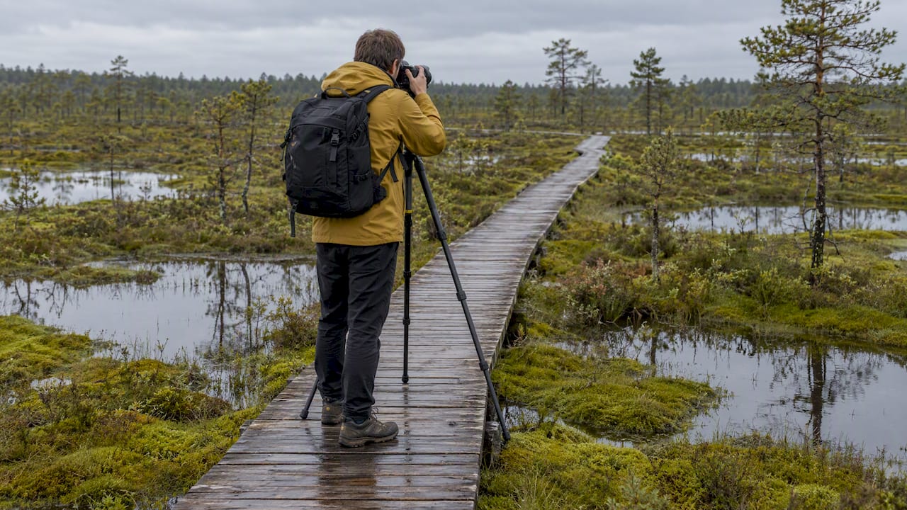 Photographer staying on Viru Bog boardwalk