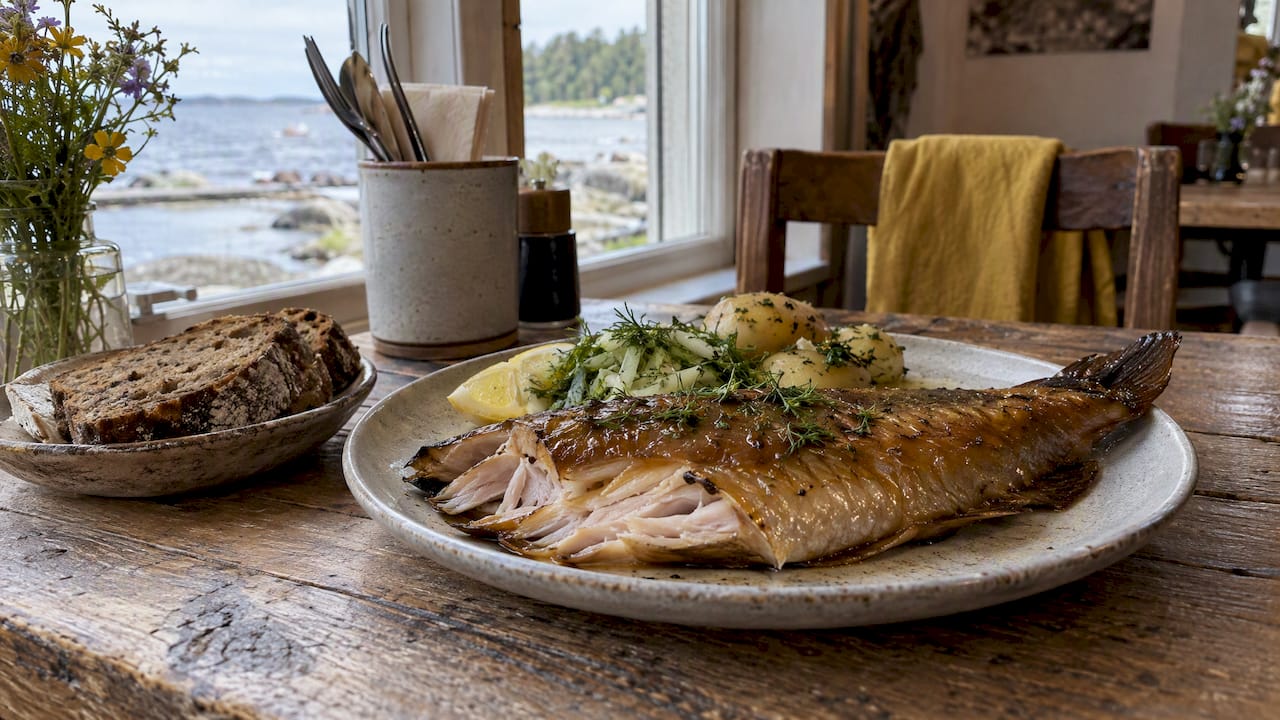 Smoked fish served at a coastal cafe