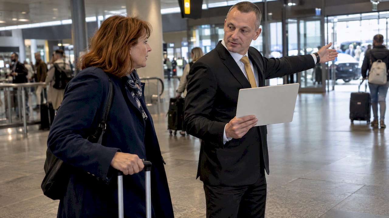 Chauffeur greets a guest in arrivals